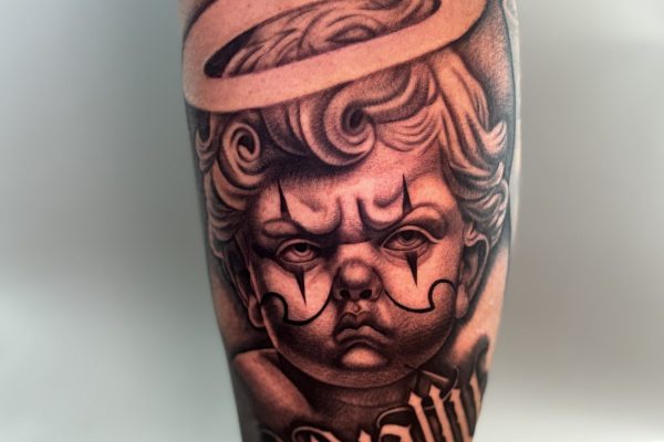 Black and Gray Grey Religious Jesus Tattoo Done at Skylla Tattoo Studio in Arlington, Texas by Bravo